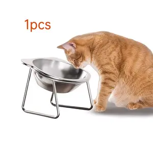Stainless Steel Cat Feeder, Anti-Tip Elevated Bowl System, Easy Clean Rounded Design, Modern Dry Wet Cat Dish, Ideal Gift for Kitten Owners