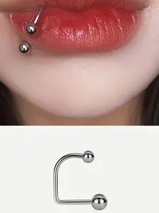 Punk Hip Hop Stainless Steel U-Shaped Lip Ring, Unisex Piercing Lip Labret Studs, Durable Body Jewelry for Men and Women, Trendy Accessory