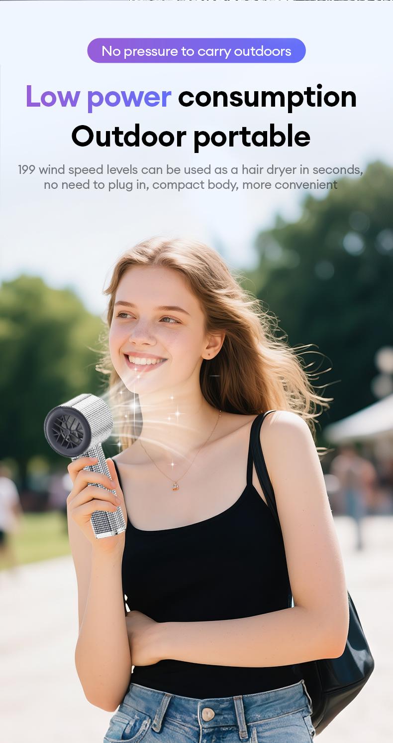 PAXA M15 Full Diamond Luxury Craftsmanship Portable Handheld Fan, 3 Gear Wind, Rechargeable Long Battery Life Hand Fan With Digital Display For Outdoor Activities, Travel, Office, Wonmen's gift