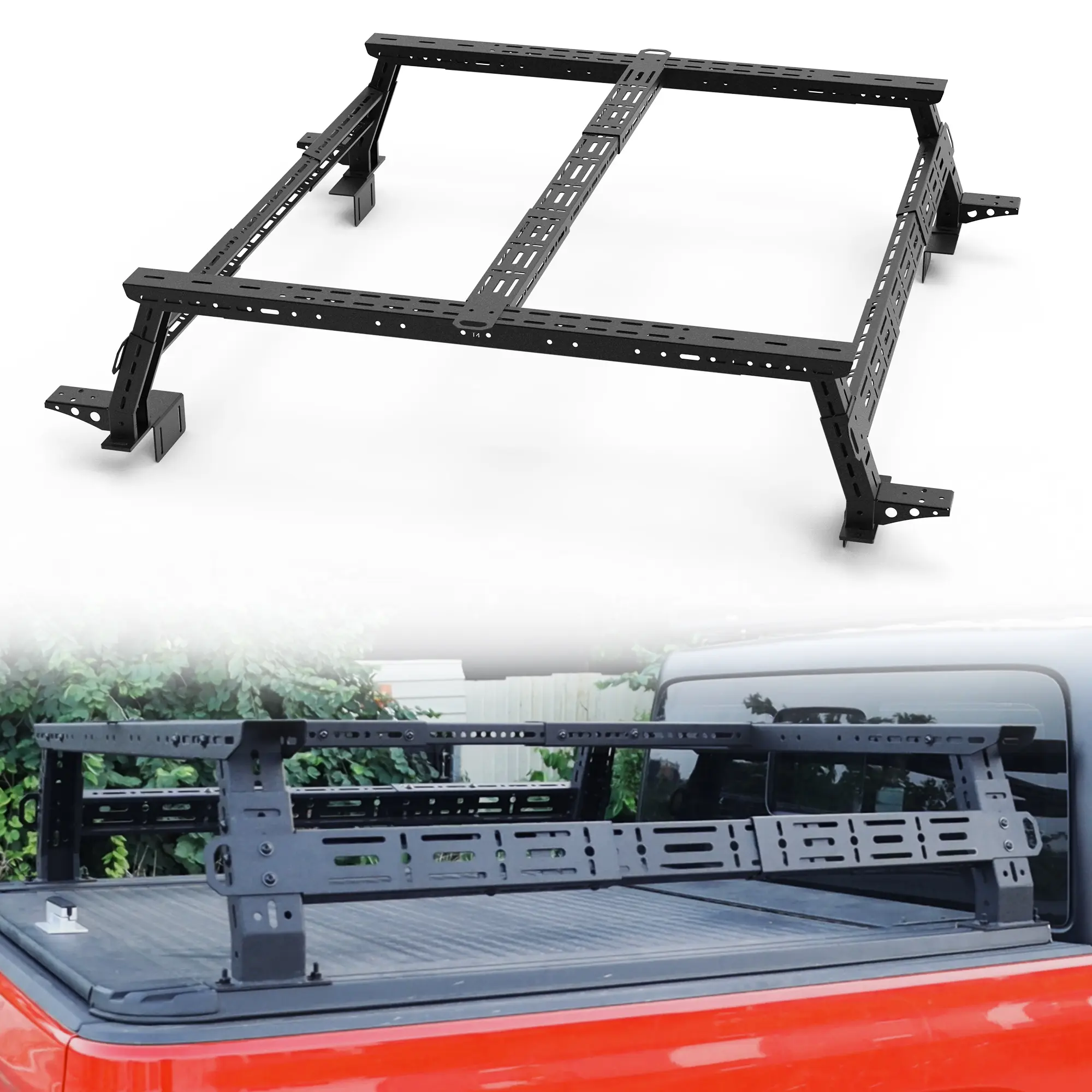 MONOKING Universal Truck Bed Rack for 2004-2026 Ford F-150-F-450/Raptor/Ranger, 2002-2026 Ram 1500-3500, 2007-2026 Chevy Silverado/Colorado & GMC Sierra/Canyon, 14-17 in Adjustable, Compatible Bed Rails