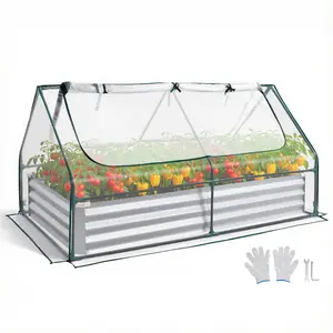VEVOR Raised Garden Bed with Cover, 6 x 3 x 1 ft, Rectangular Galvanized Metal Planter Box Kit Outdoor, with PE Greenhouse Cover & Gloves, Rustproof Alu-Zinc, for Growing Flowers Vegetables, Silver