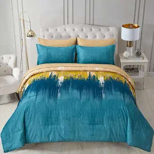 Teal Comforter Set ,7 Pieces Bed in a Bag Abstract Art Gradient Comforter Soft Microfiber  Set -1 Comforter, 1 Flat Sheet, 1 Fitted Sheet, 2 Pillow Shams,2 Pillowcases