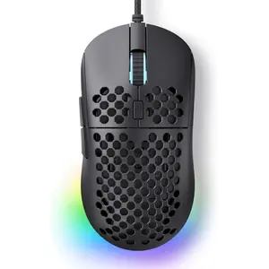 P-MUW01  M1SE Ultralight Honeycomb Gaming Mouse, High-Precision 12800DPI Optical Sensor, 6 Programmable Buttons, Customizable RGB, Drag-Free Paracord, Ergonomic Wired Gaming Mouse - Matte Black