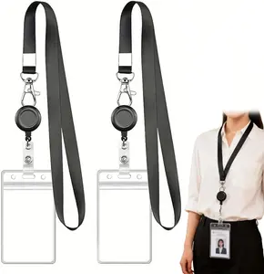 Back to school essential – Waterproof clear vertical ID card holder, 1-2 pack – With neck lanyard & retractable clip – For office, student & conference