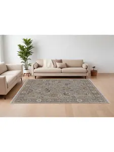 212 MAIN 8x12 ft. Hand-Knotted Wool Oriental Fringed Rectangle Area Rug, Gray & Brown, Stain-Resistant, Traditional Oriental Motif, Indoor Home Decorative Rug for Living Room Decor, Home Decorative Rugs