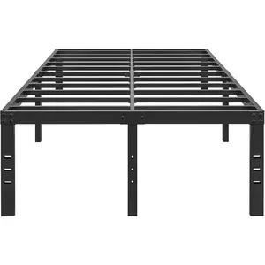 18 Inch Metal Bed Frame Queen Size No Box Spring Needed - Easy Assembly Heavy Duty Noise Free Narrow Bedframes - Double Black Basic Steel Slats Platform with Storage