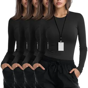 4 Pack Women's Underscrub Shirts Nurse Undershirts Long Sleeve Crewneck Slim Fit Tops Soft Stretchy Basic Tee