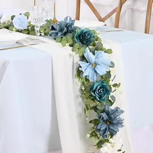 Artificial Eucalyptus Garland with Flowers, Wedding Table Decoration, Rose Floral Vine, Backdrop Wall Arrangement, Room Accent