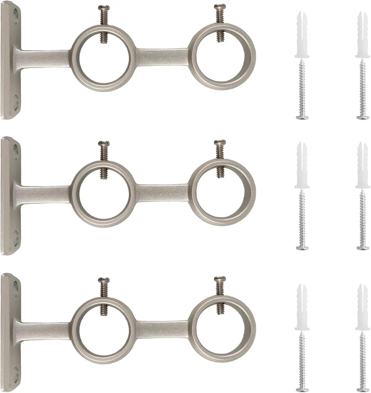 Curtain Rod Bracket, 3Pcs Double Curtain Rod Holder, Double Curtain Rod Bracket For Living Room Bedroom For 1 Inch Rod, Silver