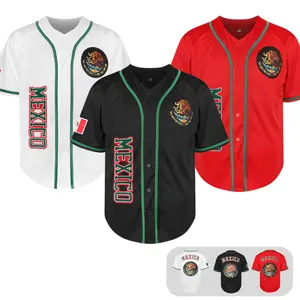 Classic Mexico Baseball Jersey Button Down V-Neck with Eagle Pattern Breathable Polyester Embroidered Details for Casual & Street Wear summervibes gym clothing