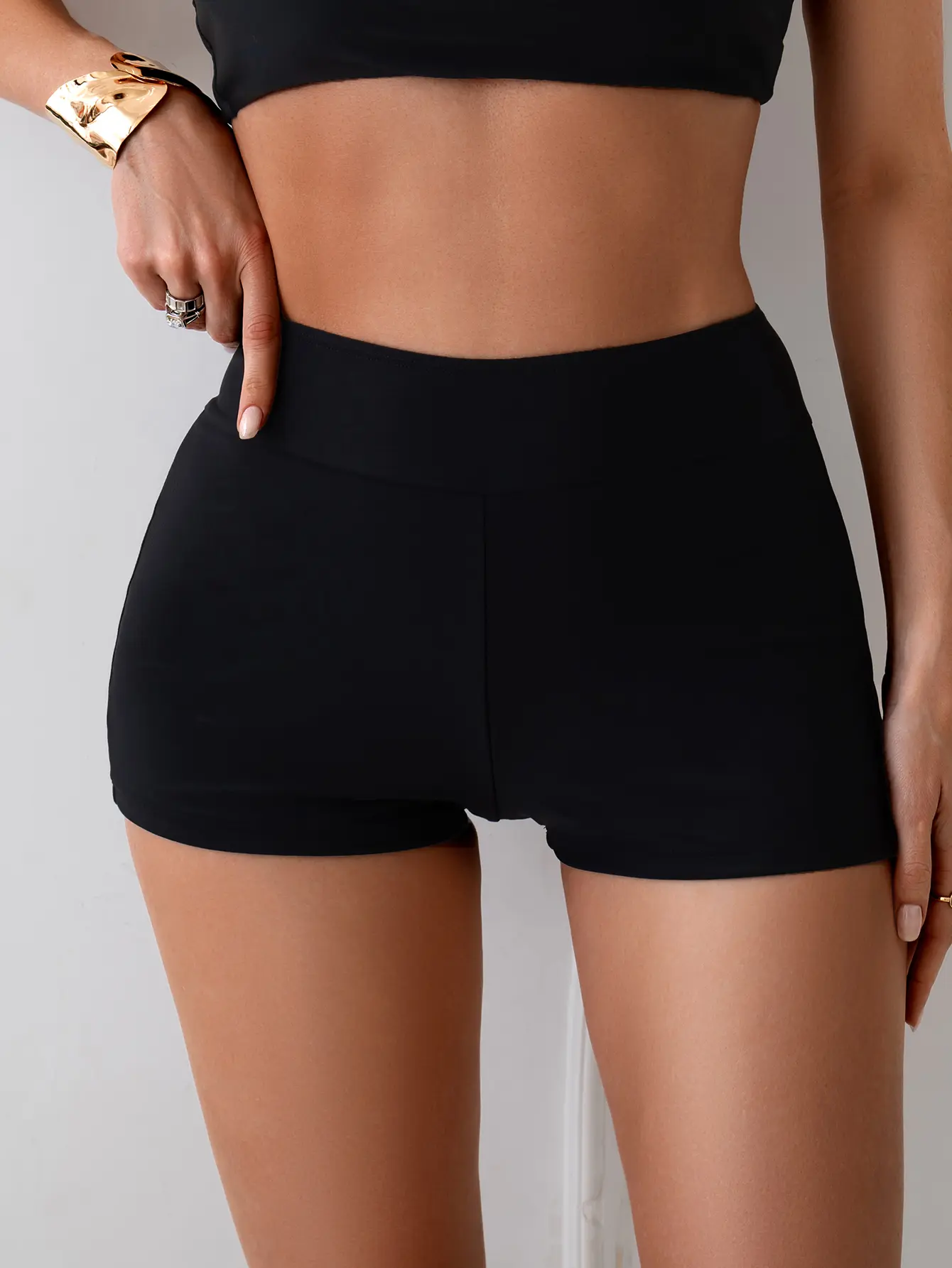Women’s Solid Black High Waist Swim Boy Shorts, Stretch Wide Waistband Modest Swim Bottoms, Matching Tankini Short Bottom for Swimming & Resort
