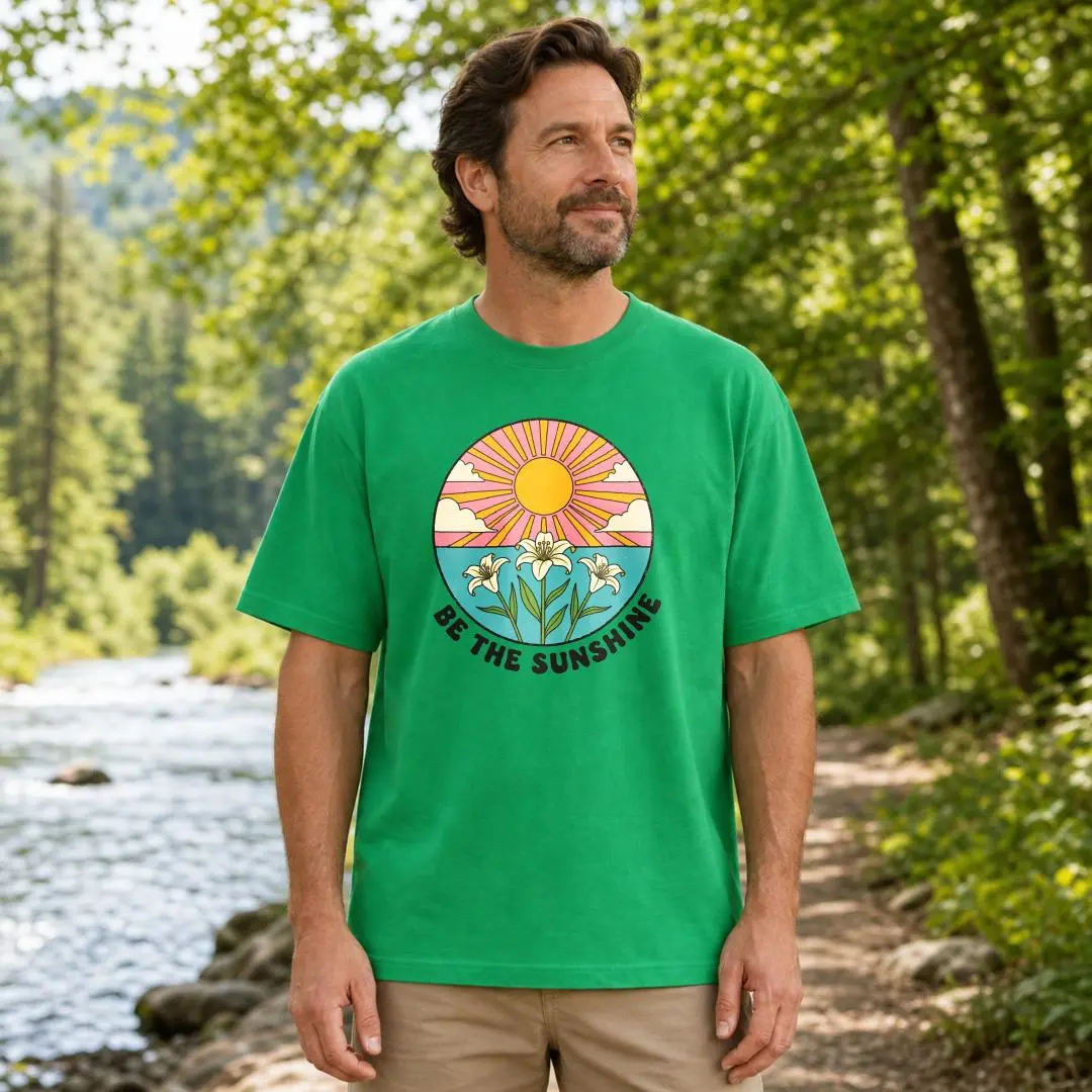 XTAUTO Retro Vintage Style, Unisex T-Shirt, Be The Sunshine Sun And Flowers Graphic, Summer Outdoor Nature Hiking, Gift For Men Women Nature Lovers