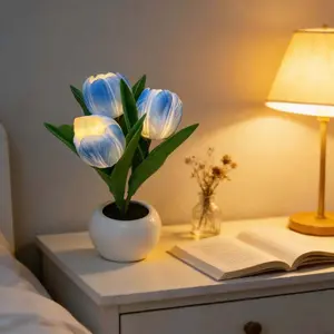 Flower Table Lamp Tulip Desk LED Night Light for Home Living Room Decor Artificial Flower with Vase Table Centerpieces for Birthday Holiday Party Wedding Room Decoration
