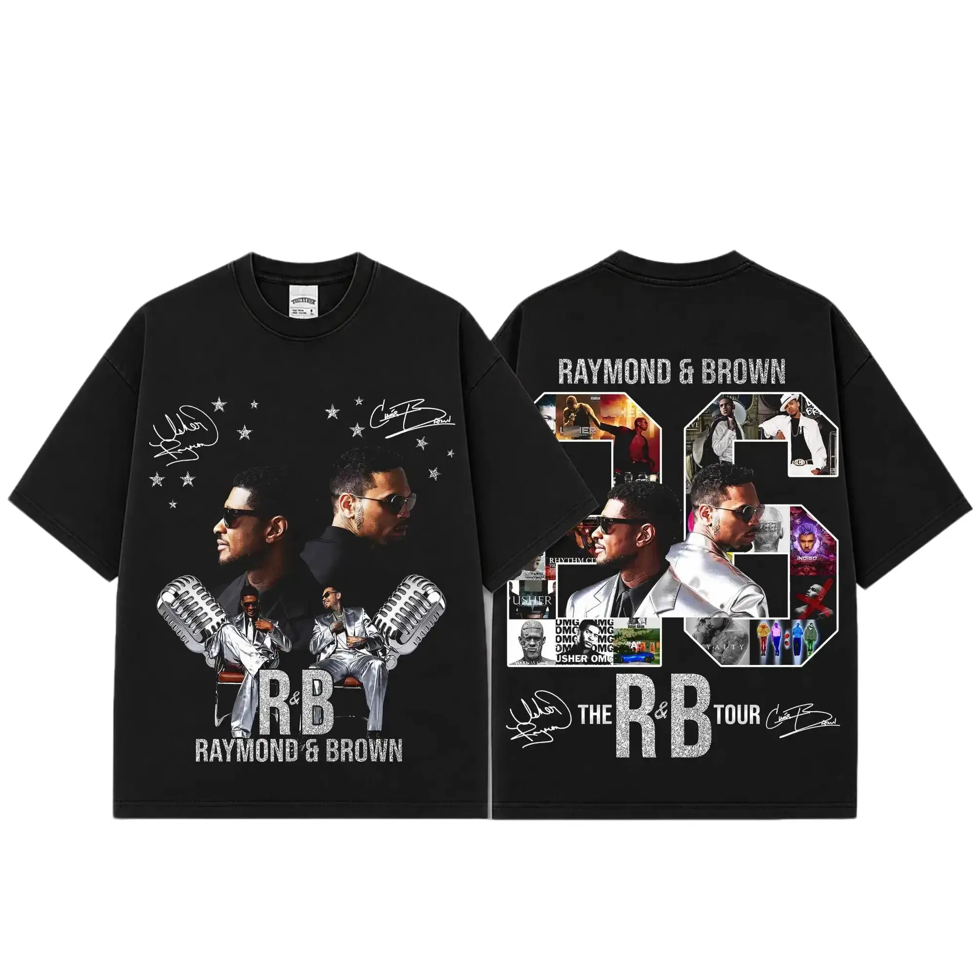 [FREE SHIP] Raymond & Brown Silver Star R&B Tour Premium Cotton T-Shirt, Chrome R&B Concert Fan Tee, Hip-Hop Soul Music Shirt, 26 Photo Collage Tour Merch