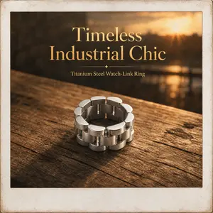 Watch-Link Titanium Steel Ring, 18K Gold Plated & Silver Tone, Tarnish Resistant Unisex Ring for Daily & Street Wear