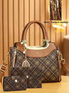 New Fashion Circle Print Three-Piece Handbag Set, Elegant Large Capacity Casual Shoulder Bag for Women, All Seasons Style