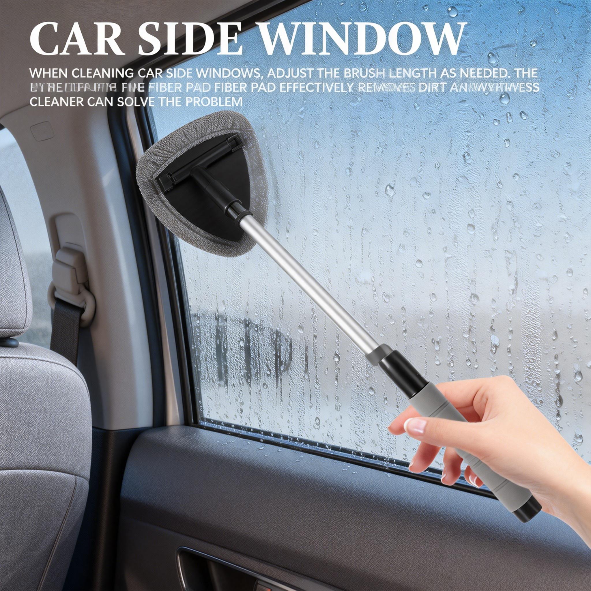 Windshield Cleaning Tool, Car Interior Window Cleaning Kit with Extendable Handle & 3Microfiber Pads, Auto Inside Glass Wiper Kit for Car & Home Windows
