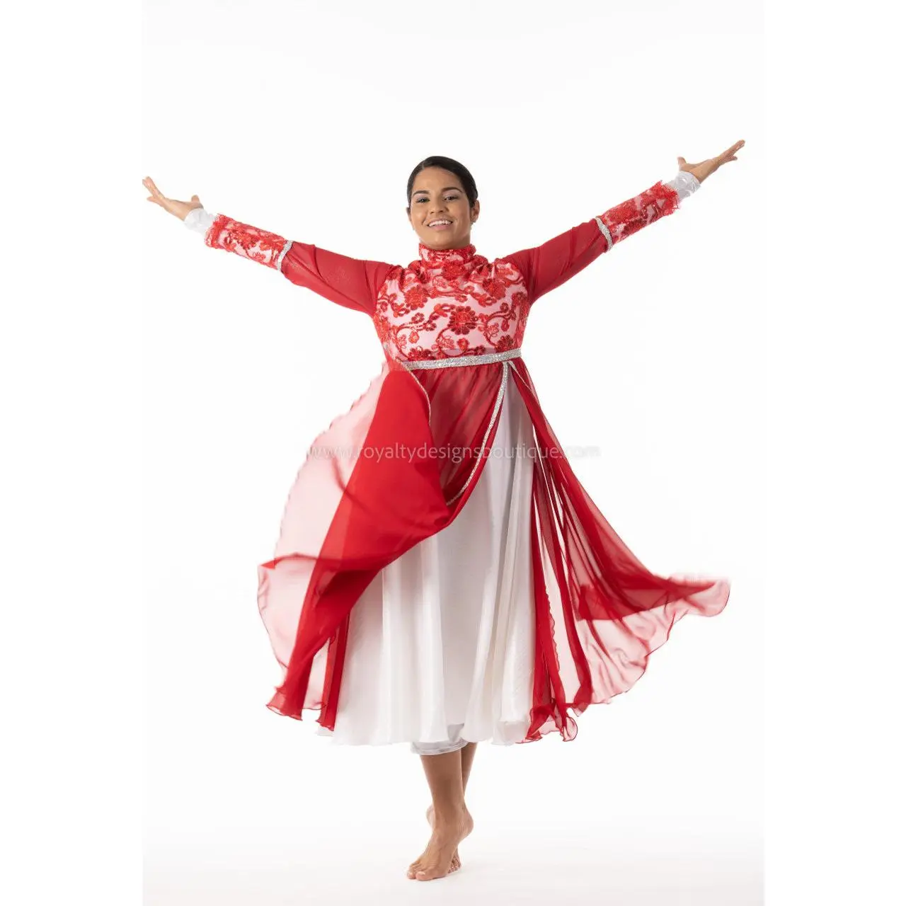 PRINCESS Collection Hi Waist Red and Pearl white Elegant Garment Dress
