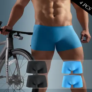 4-Pack Ice Sliky Fiber Men's Boxer Briefs - High-Stretch Seamless Breathable Underwear, Semi-Sheer Solid Color No-Roll Waistband for Gym, Cycling & Daily Wear Comfort Fit Athletic Gym Sleek Design, Highstretch Fabric