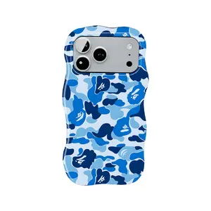 B4P3 Cam0 Print Wavy Edge Phone Case, Stylish Camouflage Glossy Protective Cover, solid color Dual Layer Shockproof Case for iPhone 11-17 Pro Max/Plus & Samsung Galaxy S23-S25, Eclipse Case Co.