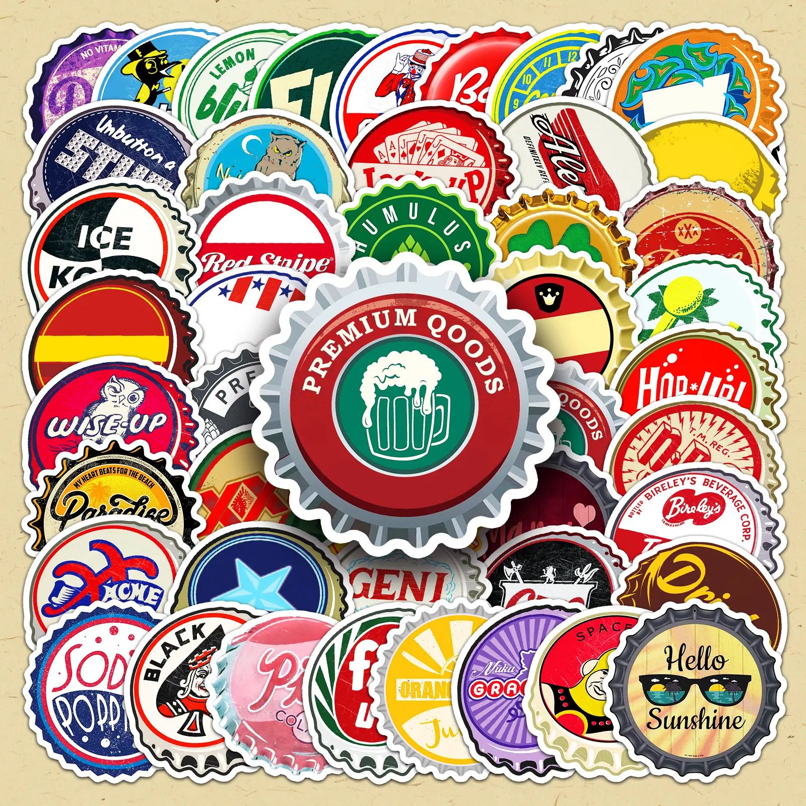 Vintage Bottle Cap Sticker, 100pcs/set Creative Design Sticker, DIY Decorative Sticker for Scrapbooking & Journal Making, Stickers Kit, Sticker Collage Pack