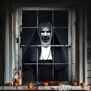 3D Holiday Halloween Horror Witch Window Cover Family Party Decoration Witch Zombie Ghosts Super Terrifying Photo Studio Backdrop Door Window Hanging Banner