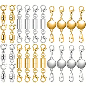 24pcs Necklace Magnetic Clasps And Closures Lobster Clasps Silvery Magnetic Jewelry Clasps Locking Necklace Extender Round Rhinestone Ball Magnetic Clasps for Bracelets Making Multiple Styles