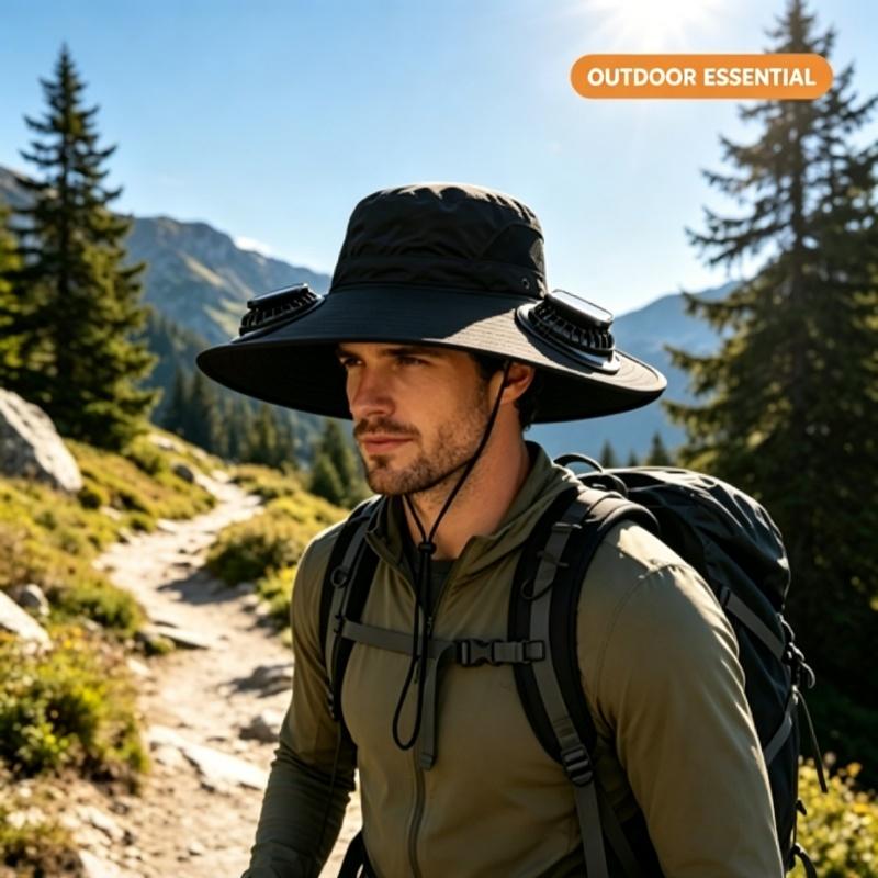 Unisex Polyester Solid Solar Power Fan Hat - USB Rechargeable, 3 Speeds, Adjustable, UPF 50+, Wide Brim, Waterproof, UV Protection, Breathable Mesh Sports Cap for Outdoor Fishing, Gardening, Hiking