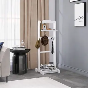 [SOIYELIFE] Accent Portable Garment Rack,Clothes Valet Stand with Storage Organizer,White Finish   Cool furniture