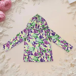 U Baby Boy Mardi Gras Purple Green Camo Hooded Kids Long Sleeve Hoodies Top