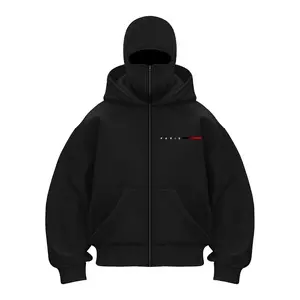 Balaclava Jacket Zip Up Paris Letter Printed Fashion Double Layer Hoodie Hip Hop Outerwear Jacket Y2K Clothing for Men and Women