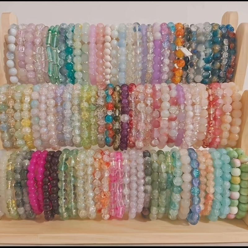 22pcs Mix Fashion Bohemian Beaded Bracelets Set, Multilayer Stackable Bracelets with Colorful  Clear Frosted Round Beads for Women Girls Gift & Daily Wear