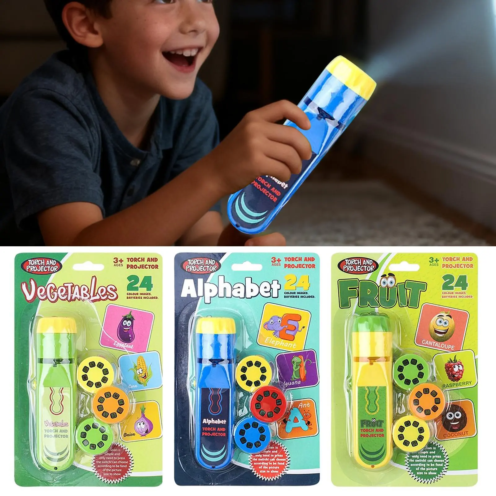 Kids Flashlight Projector Toy Night Light Educational Story Projector for Bedroom Camping Games Christmas Birthday Gift Children
