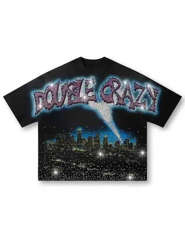 [NO Rhinestones] 2K Cyberpunk City Graphic Tee Retro Sci-Fi Beam Urban Streetwear Short Sleeve T-Shirt Premium Combed Cotton Relaxed Fit Grunge Aesthetic Trend Gift