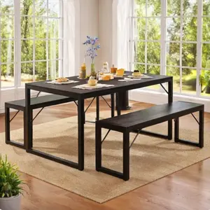 GIZOON  Dining Table Set for 2/4/6 with 2/4 Benches Space-Saving Kitchen Table Metal Frame MDF Board Modern Design for Kitchen Dining Room Apartment Furniture