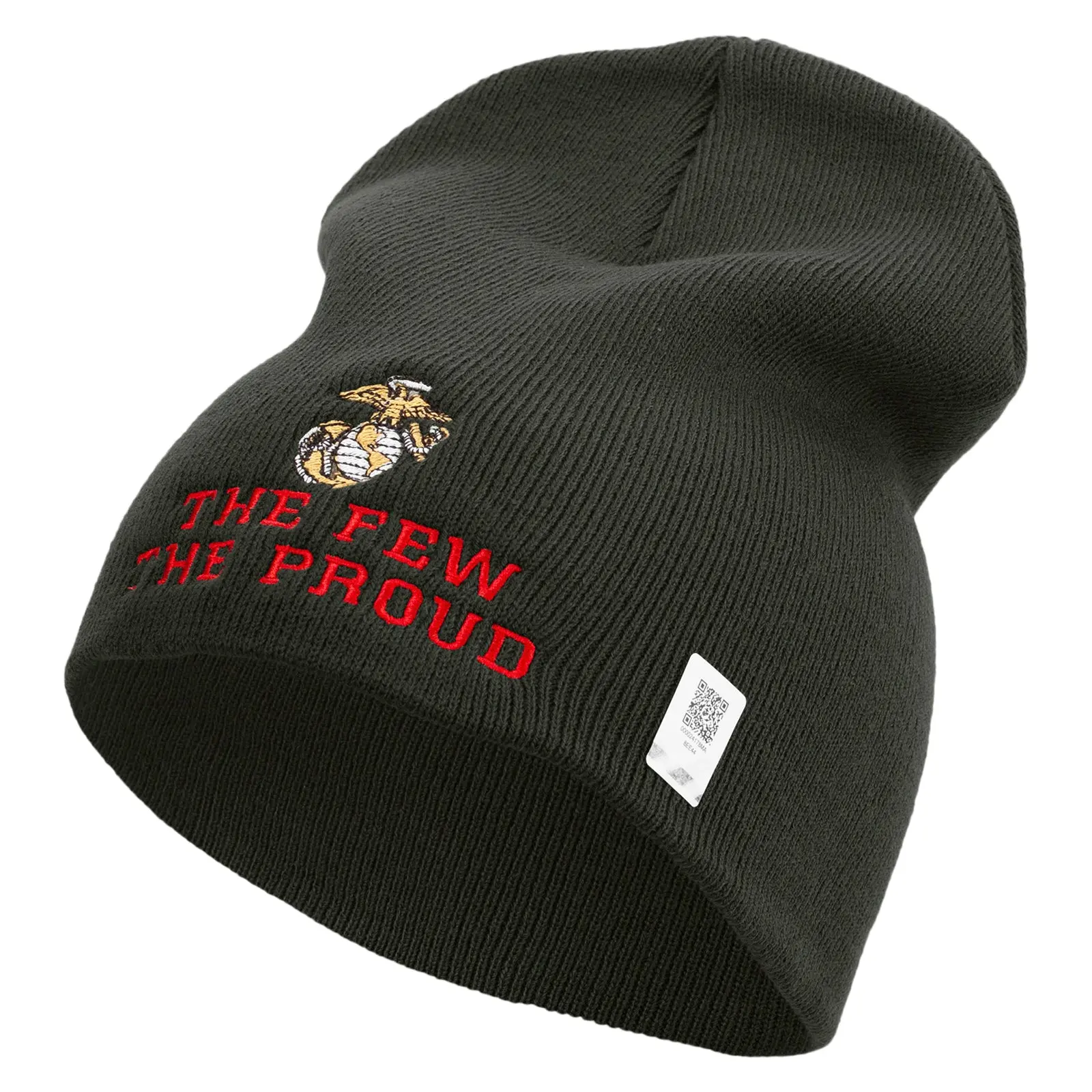 The Few The Proud US Marine Symbol Embroidered 8 Inch Solid Knit Short Beanie Made in USA
