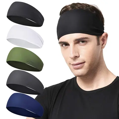Adults' 5-Count Polyester Solid Color Quick-Dry Elastic Stretch Universal Sports Headband - Sweat-Wicking, All-Seasons for Running, Workout, Men's Training Activities