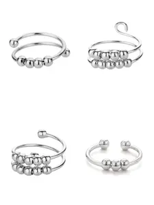 4-Piece Durable Rotating Bead Rings Set, Adjustable Waterproof Open Stackable Rings, Ideal for Daily Wear and Stress Relief