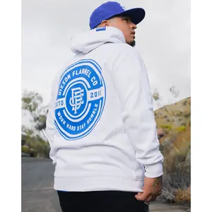 Blue Work Hard Badge Zip Up Hoodie - White