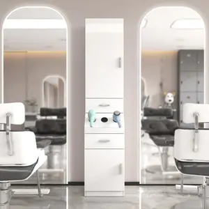 Salon Station, Barber Stations with 2-Tier Storage Shelf with Door, Hair Styling Storage Cabinet with 2 Drawer, a Large Storage Cabinet & 3 Hot Tool Holders -W1778S00016