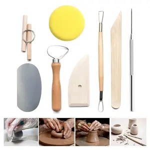 Ceramic Tool Set 8-piece Ceramic Clay, Wooden Ceramic Clay Plastic, Soft Clay Tool Set, Oil Mud, Trimming Knife, Scraper, Sponge Block, Aluminum Rod Needle, Mud Cutting Rope, Wooden Scraper, Trimming Tool Comprehensive Ceramic Clay Tool Styling knife