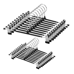 Pants Hangers with Clips for Women 20 Pack Adjustable Heavy Duty Space Saving Skirt Hangers Non-Slip Trousers Jeans Clothes Shorts Black 12Inch Universal