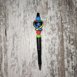 Personalized Autism Pen with Colorful Heart Puzzle Design and Unique Charm