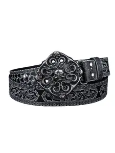 Punk Skull Cross Belt Buckle Set, Gothic 3D Skull Embossed Metal Buckle, Skull Print Belt, Unisex, Alternative Streetwear