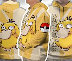 Psyduck Hoodie Japanese Anime Poke Gift for Fan AH0013 Fabric Menswear