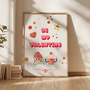 Be My Valentine Poster – Valentine Typography Art, Romantic Wall Decor