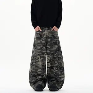 Y2K Pants Men Baggy Wide-leg Pants Fashion Large Pocket Spliced Loose ​​Camouflage Cargo Trousers Oversized American Streetwear