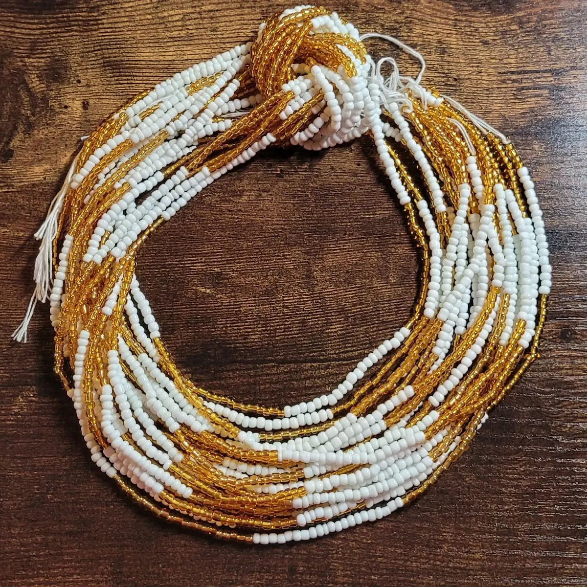 Tie On Body Jewelry - White & Gold 2 Waistbeads for Women, 48'' Length