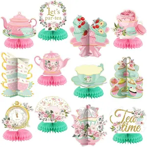 12 Pcs Tea Party Decorations Floral Teapot Honeycomb Centerpieces Tea Party Supplies Table Decor for Birthday Baby Shower Wedding Favors Girls Women