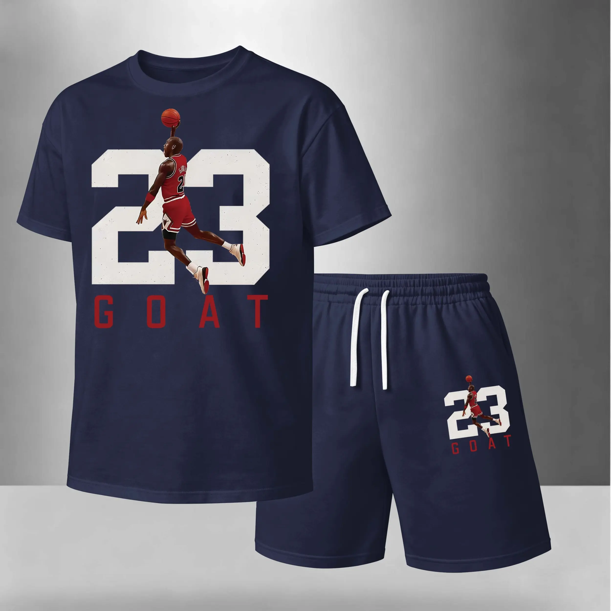 Men’s Summer 2 Piece Set, Basketball 23 Letter Print Short Sleeve T Shirt and Drawstring Shorts Matching Outfit, Lightweight Breathable Casual Set for Travel, Streetwear, Beach, Vacation, and Daily Wear